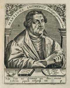 LUTHER, Martin (1483-1546). tysk religiøs reformator. Gravering. SPANIA. MADRID (AUTONOMT FELLESSKAP). Madrid. Nasjonalbiblioteket av Theodor de Bry