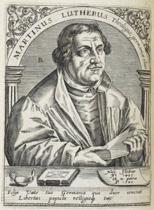 Martin Luther. (1483-1546). Tysk religiøs reformator og grunnlegger av reformasjonen. Portrett. av Theodor de Bry