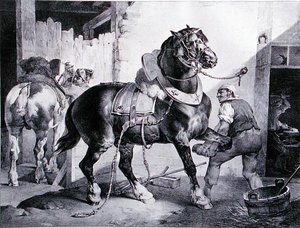 The Forge (litho) av Theodore (after) Gericault