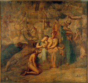 Fredsallegorisk representasjon med mor og barn og flokker. Maleri av Cour des comptes-trappen av Theodore Chasseriau (1819-1856) 1800-tallet Sun. 3,4x3,6 m av Théodore Chassériau