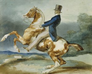 En rytter og hans oppveksthest; Un Cavalier Cabrant Son Cheval, av Theodore Gericault