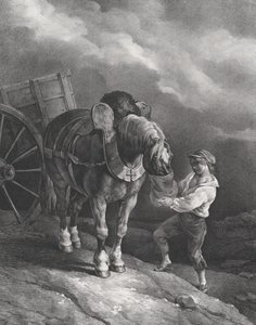 Gutt mater en kjerrehest fra en nesepose, 1822. av Theodore Gericault