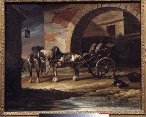 Vogn lastet med vintønner eller Haquet-maleriet av Theodore Gericault (1791-1824) 1819 Dim. 0,6x0,73 m Providence. Museum for kunst av Theodore Gericault