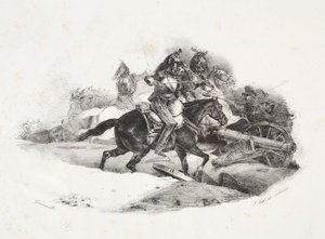 Cuirassiers lader et artilleribatteri. av Theodore Gericault