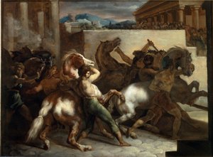 Gratis hesteveddeløp i Roma - olje på lerret av Theodore Gericault
