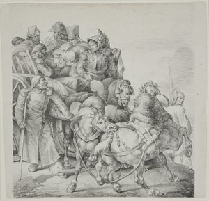 Hestevogn full av sårede soldater, litografi av C. Motte av Theodore Gericault