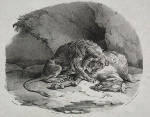Hest fortært av en løve av Theodore Gericault