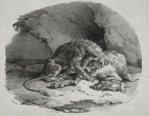 Hest fortært av en løve, 1823. av Theodore Gericault