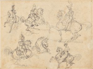 Hester og ryttere (rekto); Hester (verso) av Theodore Gericault