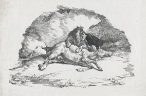 Løve fortærer en hest, 1818. av Theodore Gericault