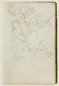 Løve som angriper en slange over en studie av en naken figur av Theodore Gericault