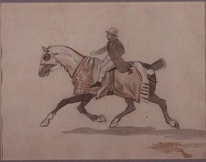 Lille brudgom på en travhest (blyant og akvarell) av Theodore Gericault