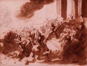 Louis XVIII tar en parade på Champ de Mars (blyant, penn, brunt blekk og vask) av Theodore Gericault