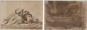 Man Clutching a Horse in Water, etter Poussins "Deluge" (recto); Komposisjonsstudie? (muligens for "Poussin