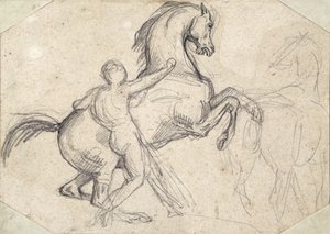 Oppdrettshingst holdt av en naken mann av Theodore Gericault