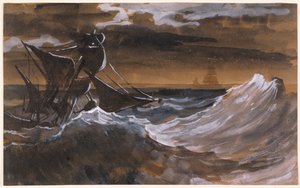 Sailboat on a Raging Sea, ca. 1818-9 (pensel og brun vask, akvarell over svart kritt) av Theodore Gericault