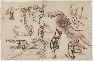 Ark med skisser (verso) av Theodore Gericault