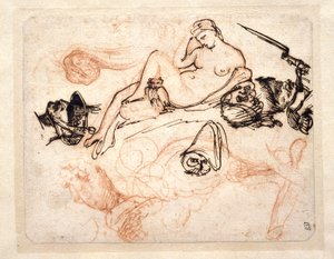 Studieark med Michelangelos «Natt», en grenader og andre skisser av Theodore Gericault
