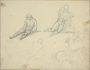 Skisser: Liggende naken, mann som støtter kroppen til av Theodore Gericault