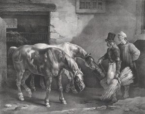 To stolpehester ved døren til en stall, 1822. av Theodore Gericault