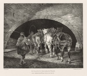 Ulike emner tegnet fra livet og på stein: Inngang til Adelphi Wharf, 1821. av Theodore Gericault