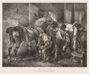 Ulike emner tegnet fra livet og på stein: The English Farrier, 1821. av Theodore Gericault