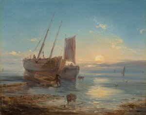 Båter på stranden ved lavvann av Theodore Gudin