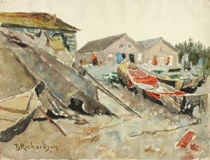 Tørketepper over kanoer, ca. 1890-1914.