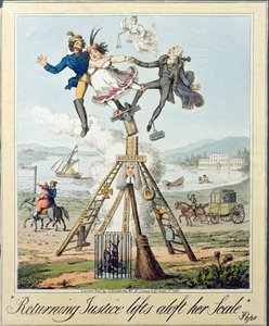 Returning Justice Lifts Aloft Her Scale, utgitt av G. Humphrey, London, 1821 (gravering på papir) av Theodore Lane