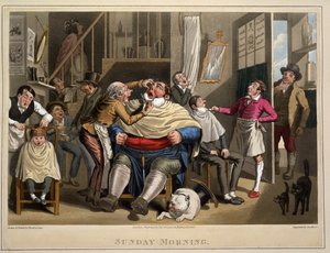 søndag morgen, eng. George Hunt, pub. Thos. McLean, London, 1827 (håndfarget gravering)
