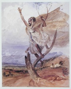 En arabisk holder vakt i et tre, Algerie (akvarell på papir) av Theodore Leblanc
