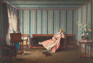 Kvinne i rosa liggende på en kanape, 1819. av Theodore Lebrun