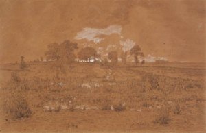 Kveldslandskap med myr av Theodore Rousseau