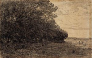 En liten gruppe høye trær ved Macherin-skogen av Theodore Rousseau