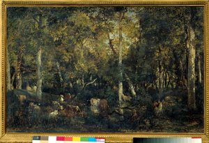 Treinteriør kalt Old Dormitory of Bas-Breau (Fontainebleau-skogen) Maleri av Theodore Rousseau (1812-1887) 1836 Søn. 0,65x1,03 m Paris, Orsay-museet av Pierre Etienne Theodore Rousseau