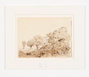 Landskap med hytte under høye trær av Theodore Rousseau