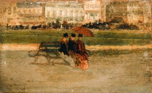 Damer sittende på en strand i Cannes (olje på brett) av Theodore Roussel