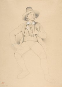 En mann i tyrolsk kostyme, sittende, røyker en pipe, 1842.