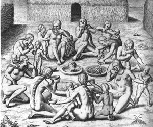 Anthropophage Meals: Cannibals of South America - i "" Admirante Narratio Americae"", av Théodore de Bry av Theodore de Bry