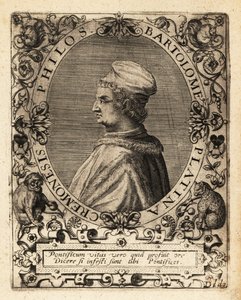 Bartolomeo Sacchi , italiensk renessanseforfatter. av Theodore de Bry