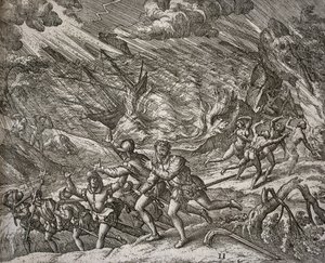 Orkan senker Santa Maria, Christopher Columbus karavel av Theodore de Bry