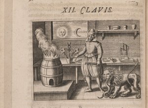 Illustrasjon for Tripus Avrevs, det vil si tre avhandlinger av utvalgte kjemikere.., 1618 av Theodore de Bry