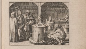 Illustrasjon for Tripus Avrevs, det vil si tre avhandlinger av utvalgte kjemikere.., 1618 av Theodore de Bry