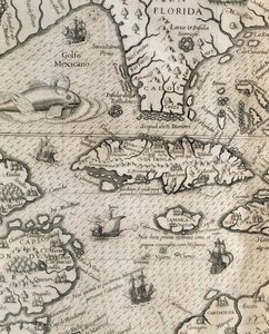 Island of Cuba, Florida og Gulf of Mexico, gravering fra History of American Grand Voyages av Theodore de Bry