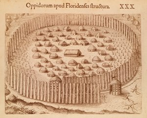 Native Village i Florida, illustrasjon fra The Discourse of Florida av Theodore de Bry av Theodore de Bry