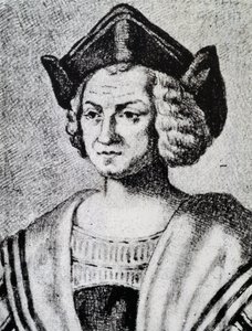 Portrett av Christopher Columbus (1451-1506), gravering av Theodore de Bry (1528-1598) av Theodore de Bry