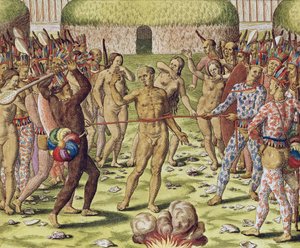 Henrettelsen av en fiende av de øverste indianerne, 1562 av Theodore de Bry