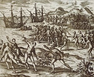 The Spanish In America, av Theodore De Bry, gravering av Theodore de Bry