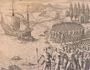 Portugisernes ankomst til Peru av Theodore de Bry