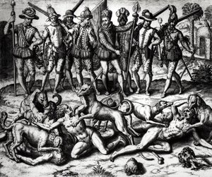 Hundene til Vasco Nunez de Balboa (1475-1571) angriper indianerne
